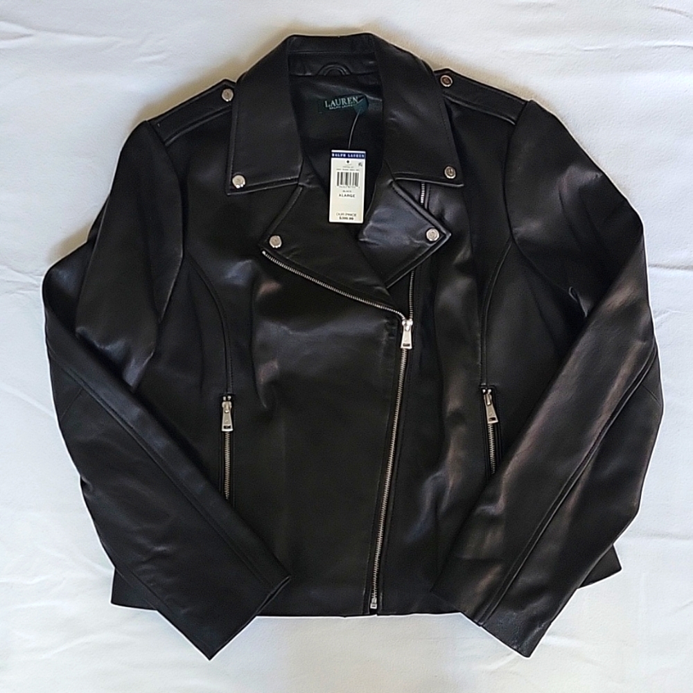 Ralph Lauren Black Leather Motorcycle Jacket